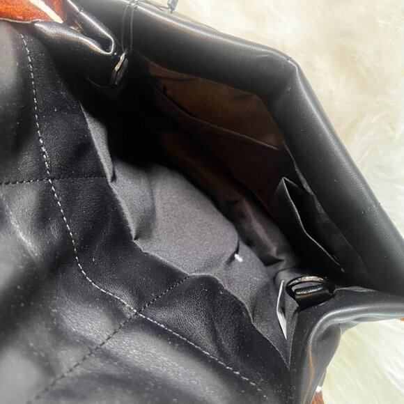 Nasty Gal Black & Brown Sherpa  Faux Leather Clutch NWT - Picture 3 of 8